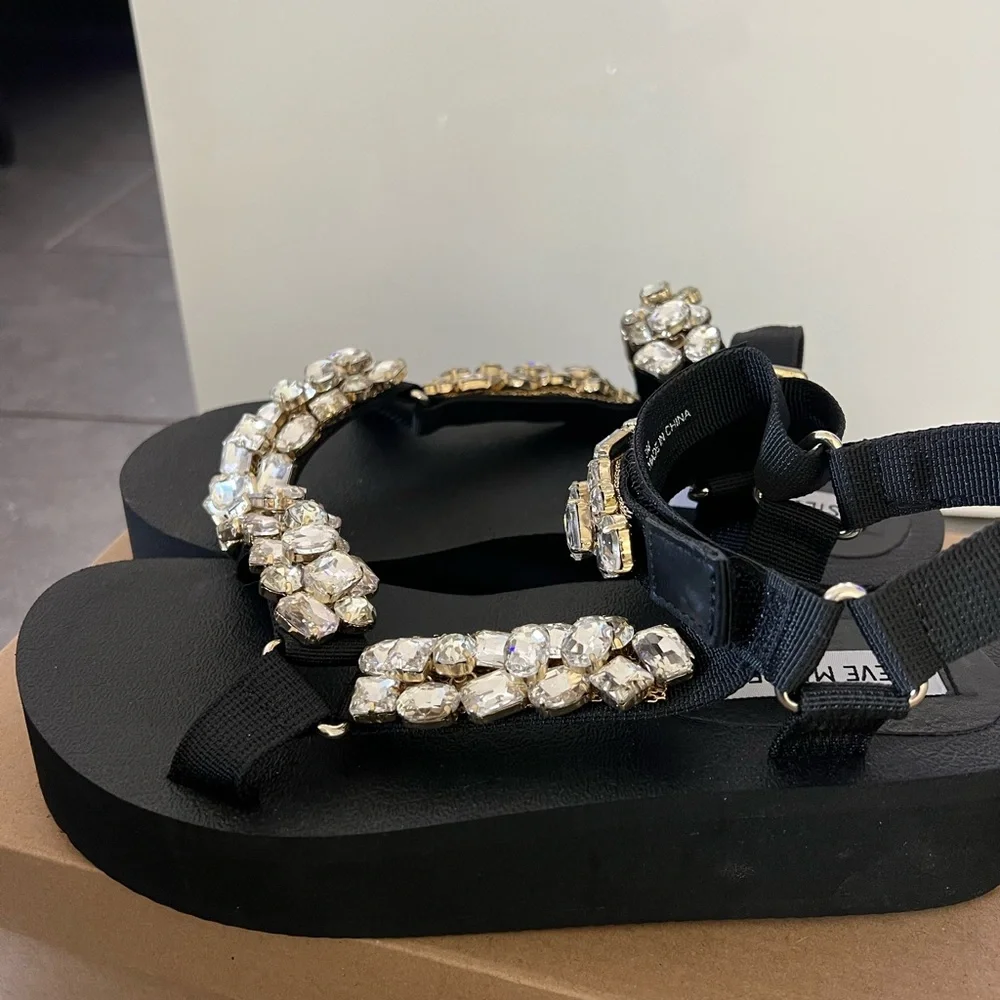Steve Madden Black Sandals with Crystal Accents - Picture 2 of 10